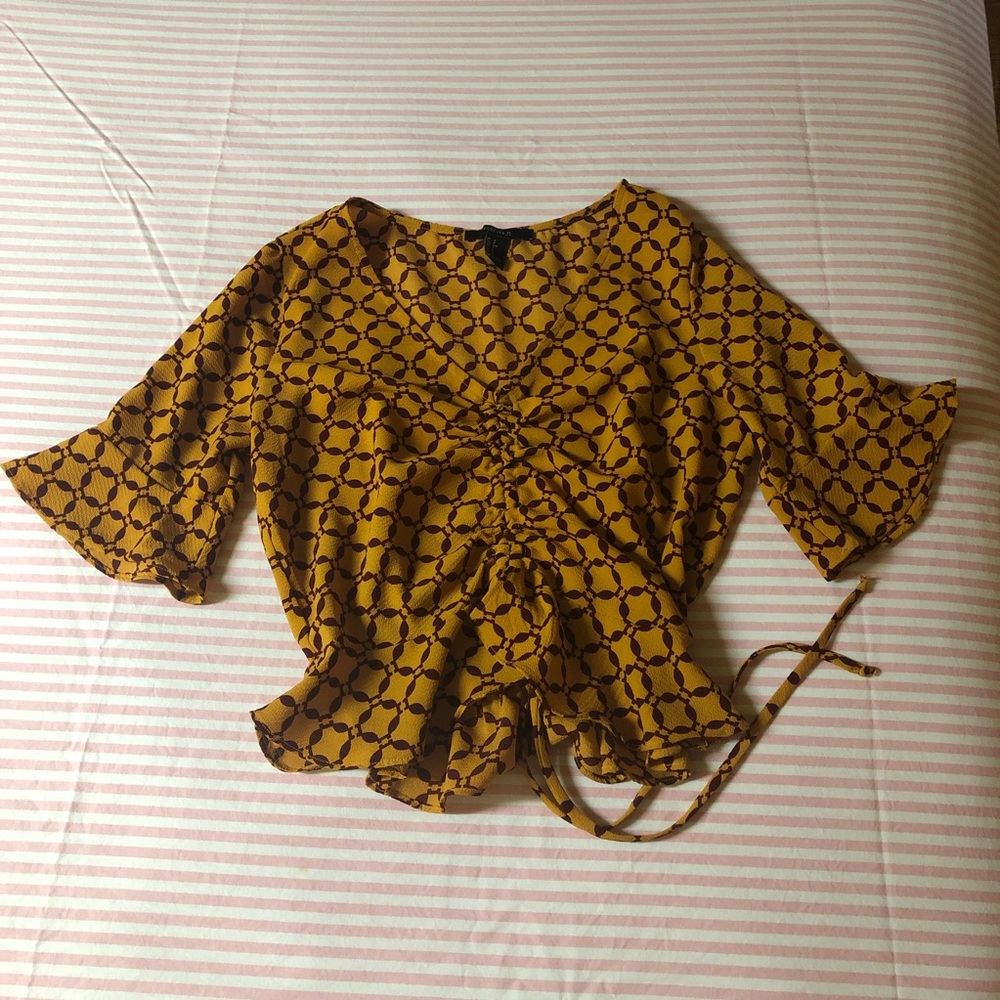 F21 Mustard Butterfly Ruffles Crop Top